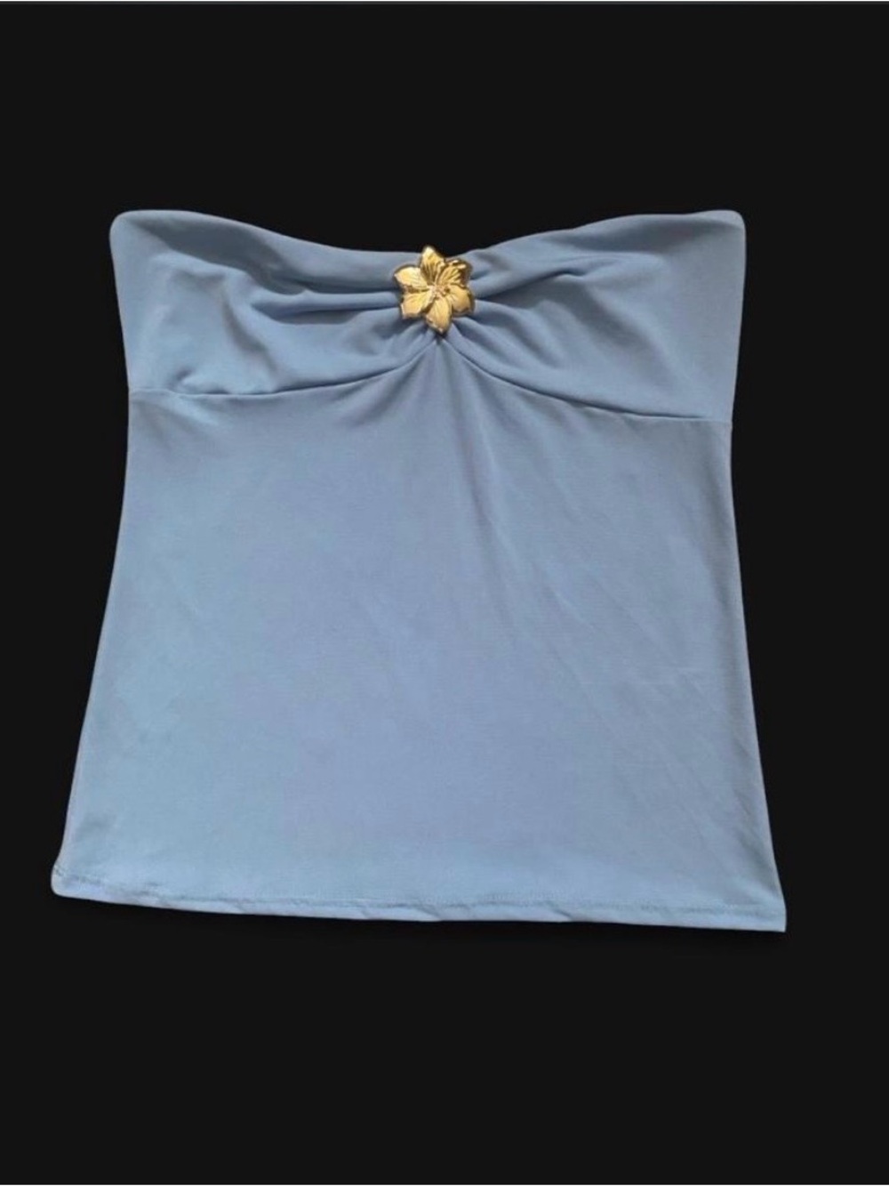 Strapless Light Blue Tube Top with Gold Flower Accent